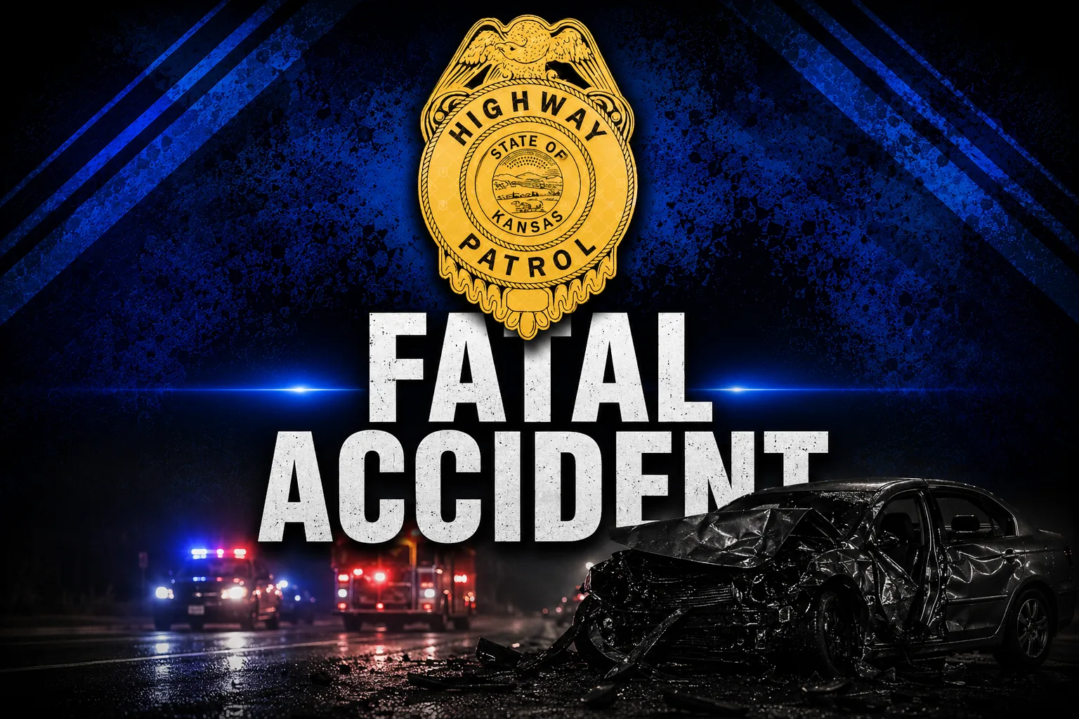 Kansas highway scene near a rural intersection where a pedestrian was struck and killed