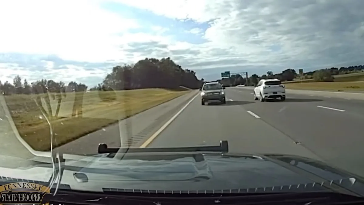 Dash cam view of a wrong-way vehicle crashing head-on into a Tennessee trooper on Interstate 40